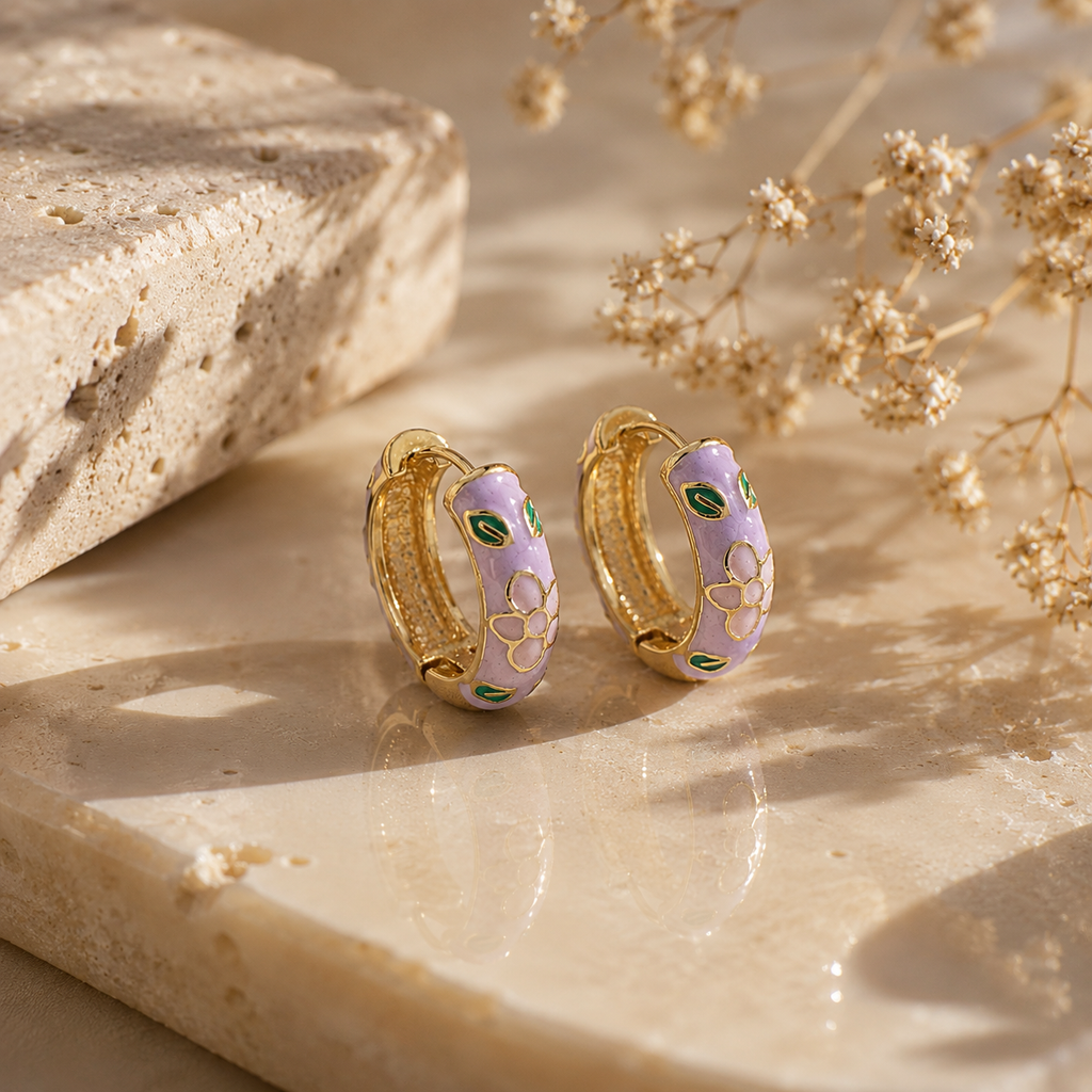 Lavender Bloom Hoop Earrings