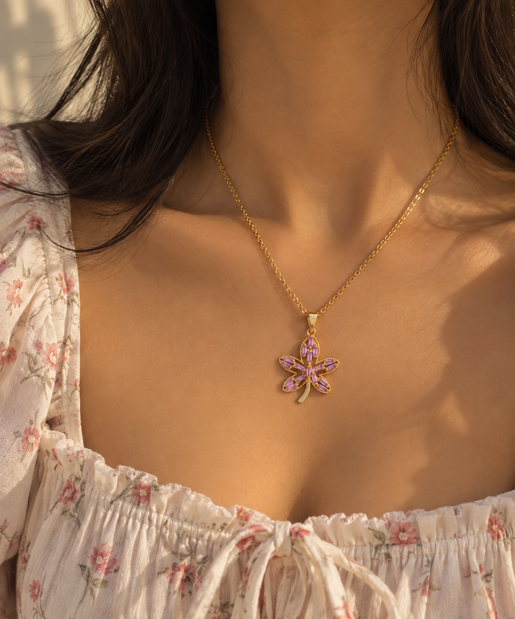 Amethyst Flower Pendant Necklace