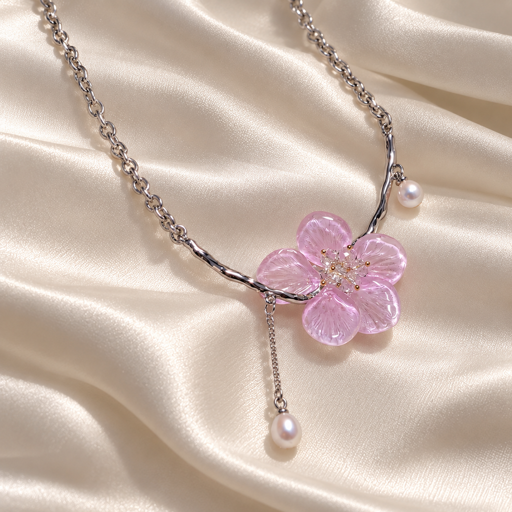 Lavender Bloom Pearl Drop Necklace