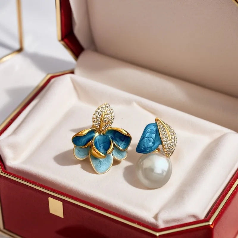 Azure Bloom Pearl Studs