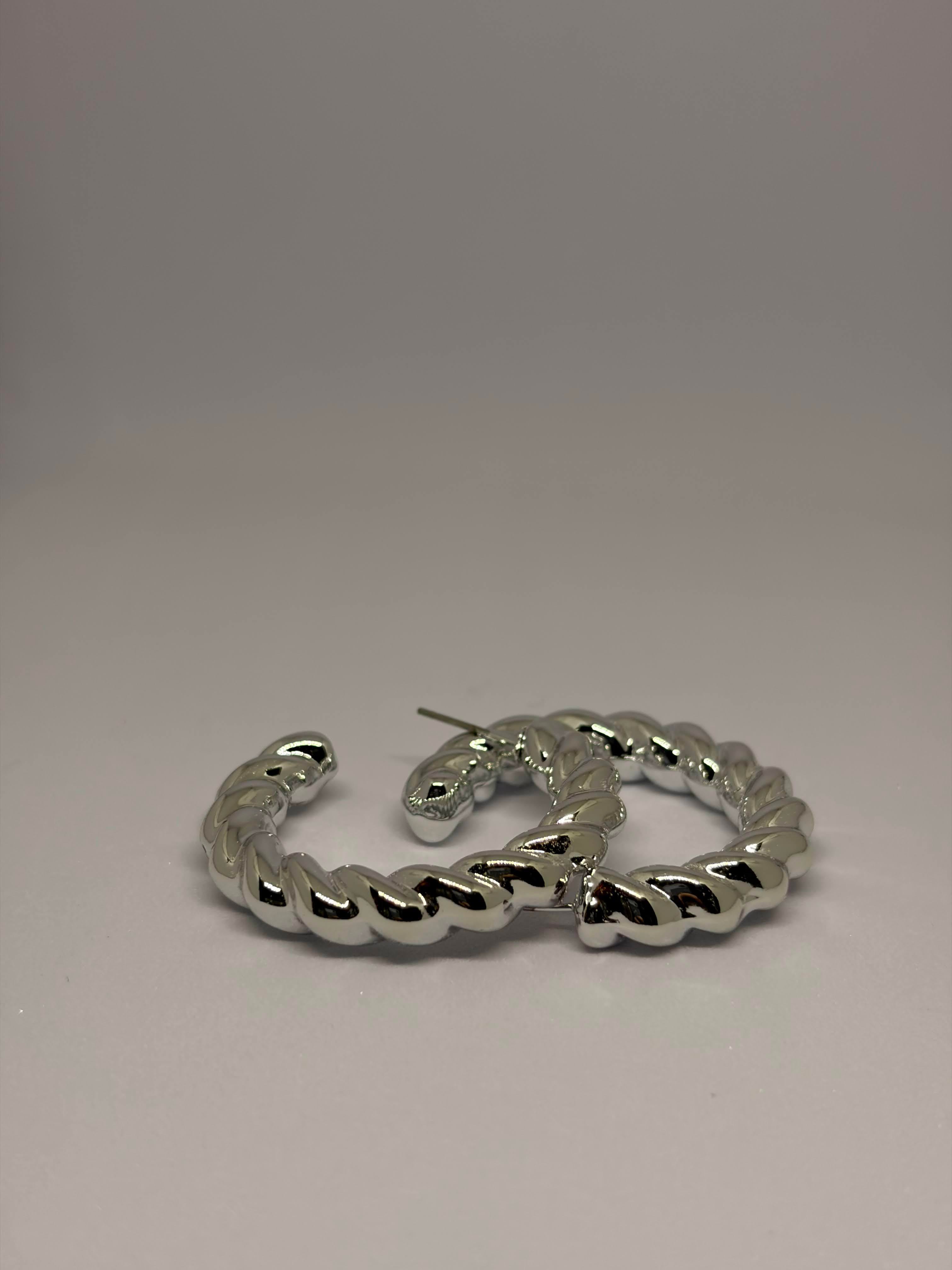 Silver Twist Hoops
