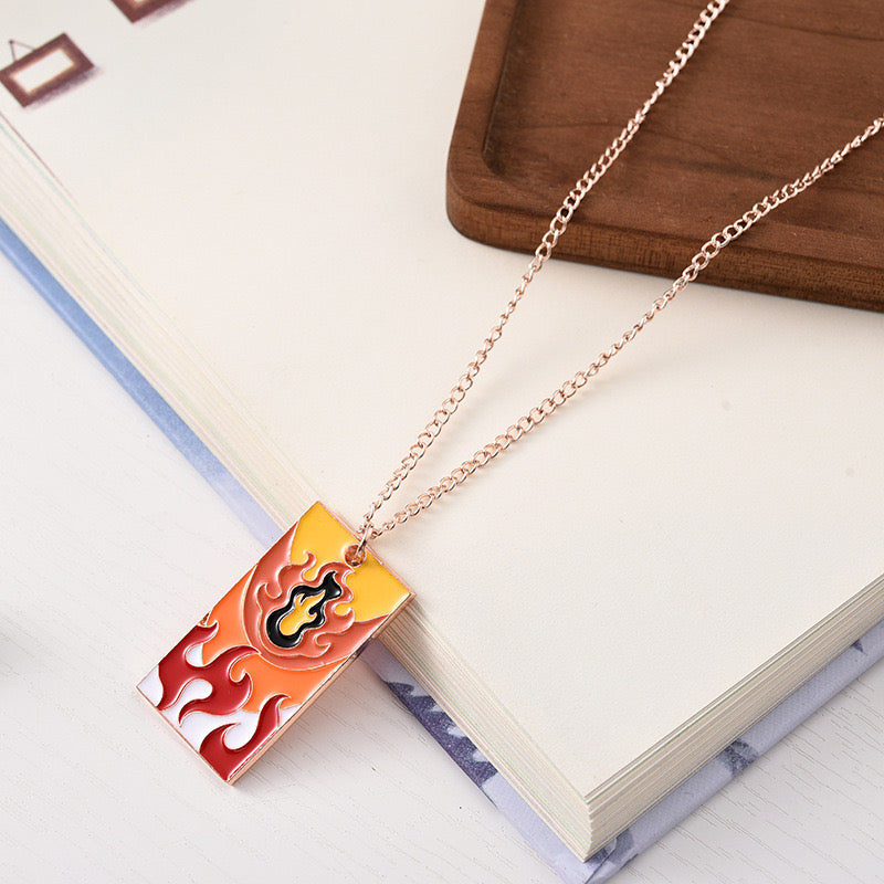 Flame Motif Enamel Pendant Necklace