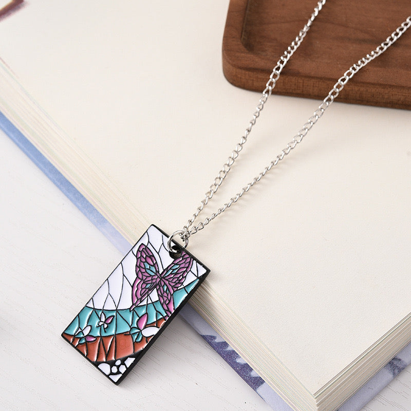 Stained Glass Butterfly Pendant Necklace