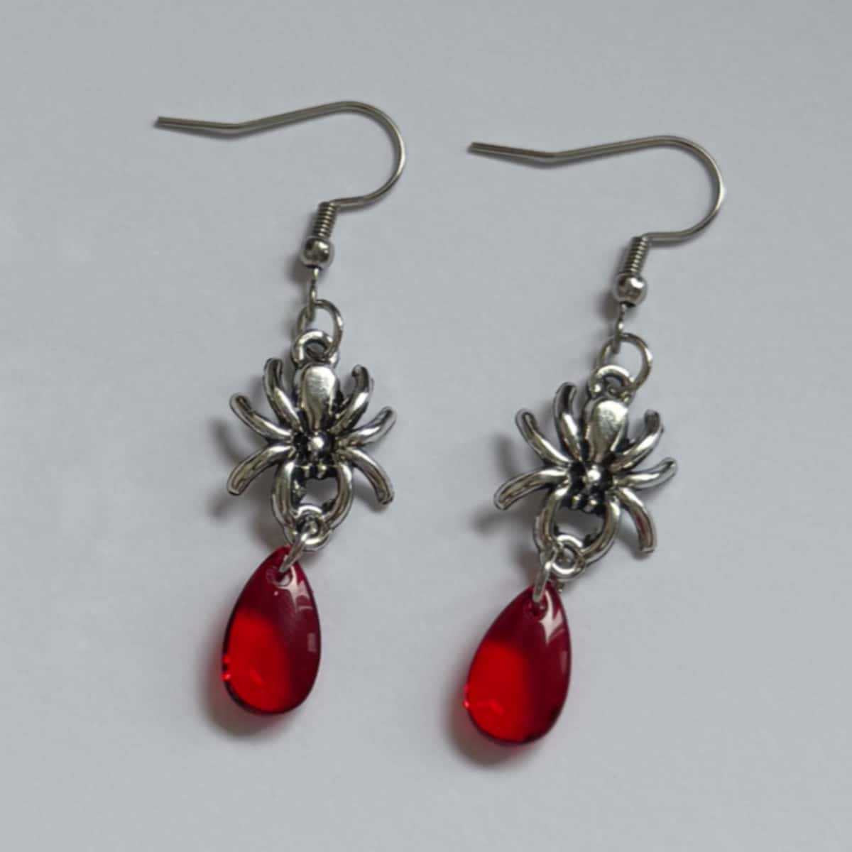 Crimson Spider Drop Earrings