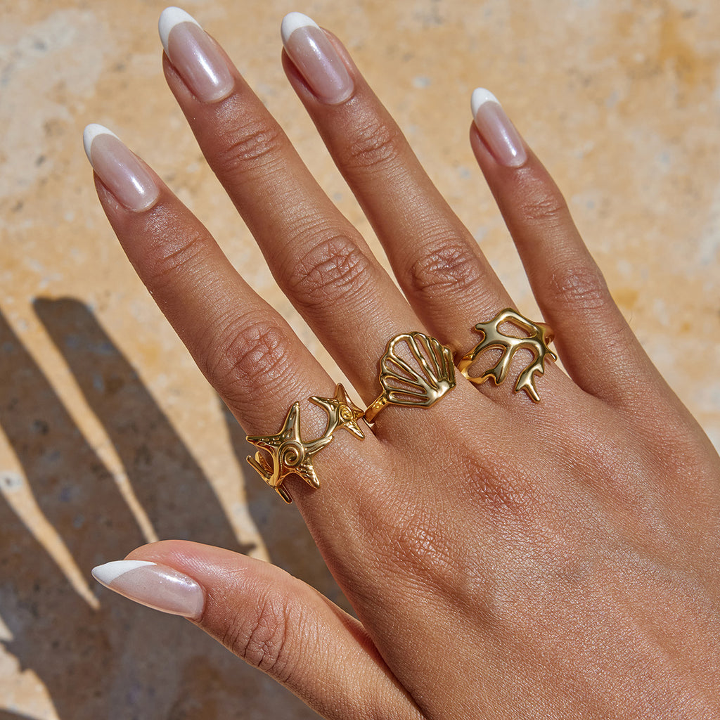 Golden Starfish Open Ring — Set of 3
