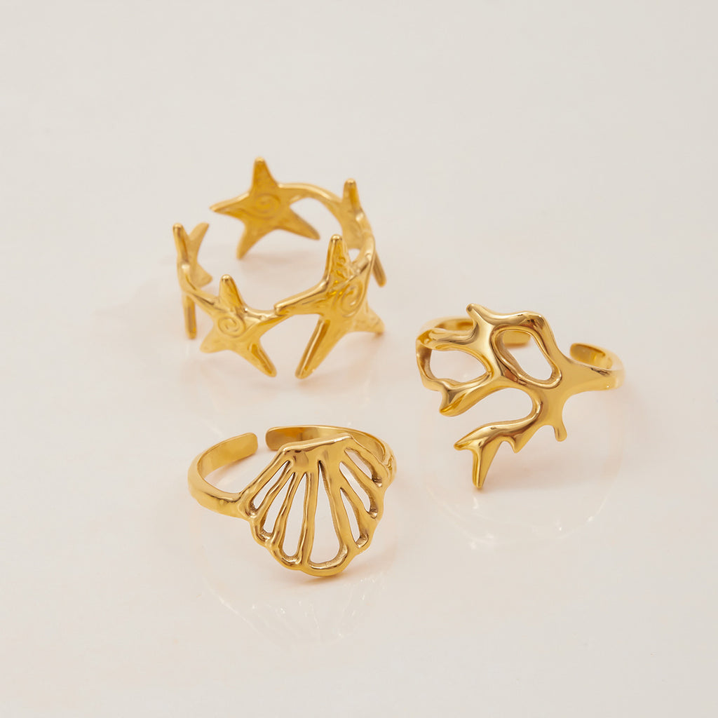 Golden Starfish Open Ring — Set of 3