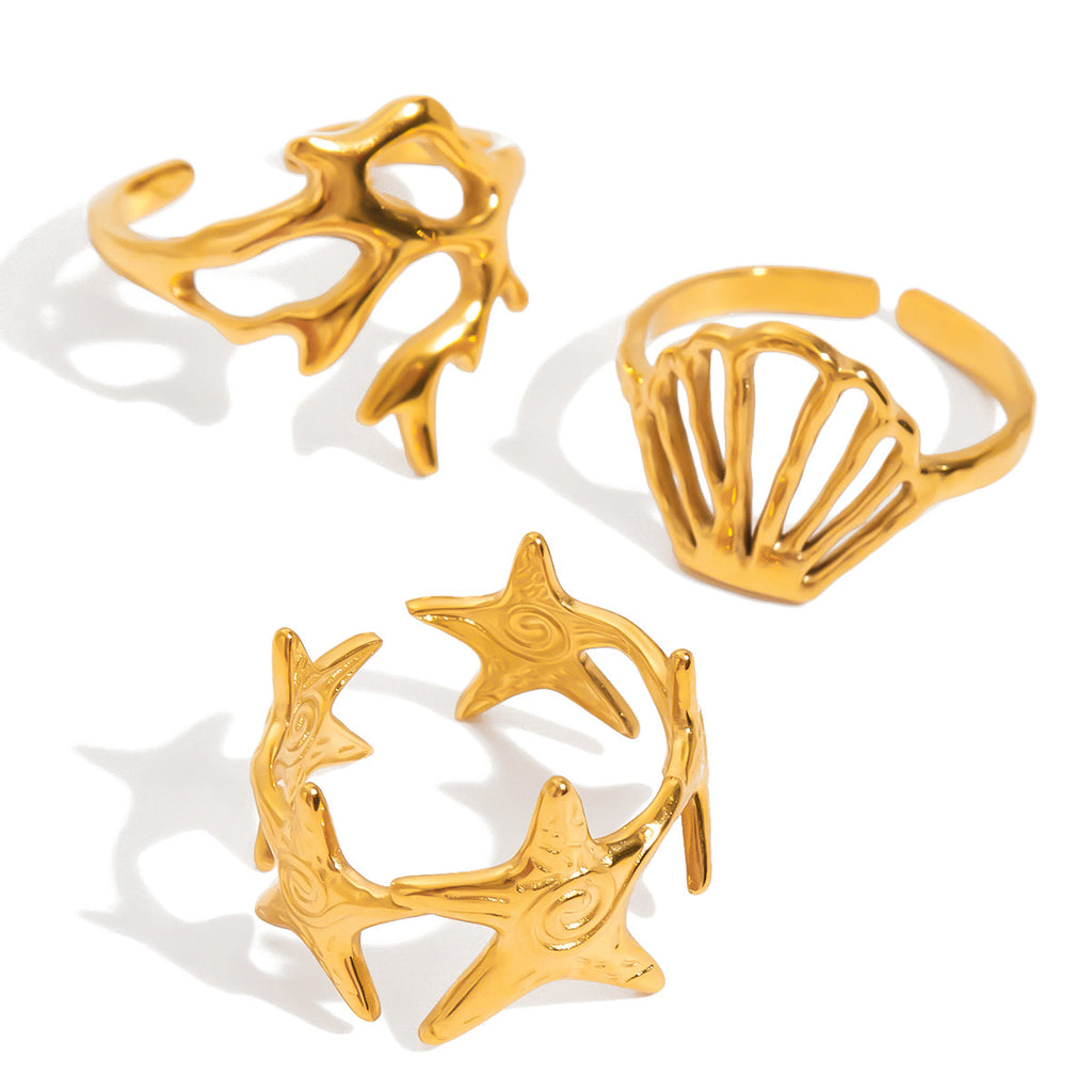 Golden Starfish Open Ring — Set of 3