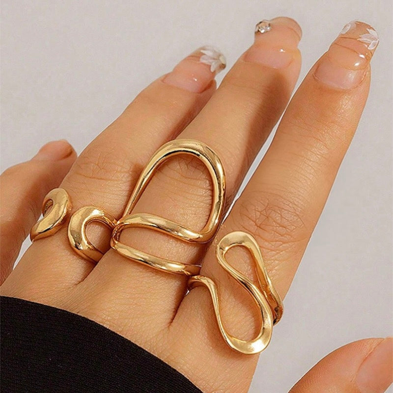 Sculptural Gold Open Rings — Set of 3