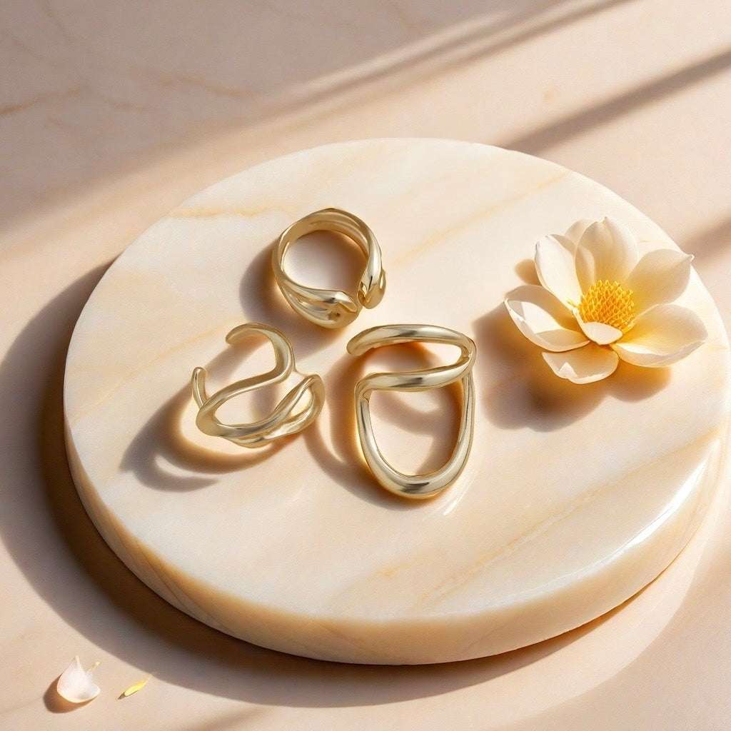 Sculptural Gold Open Rings — Set of 3