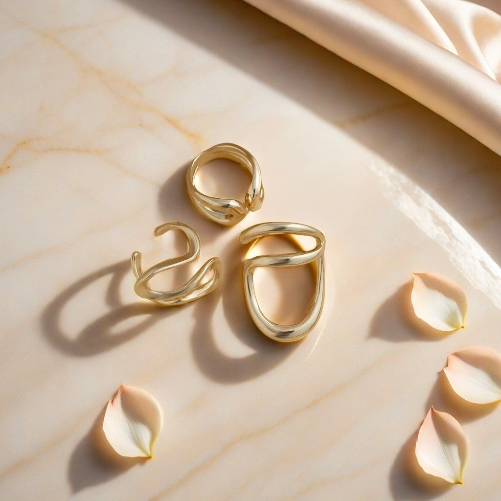 Sculptural Gold Open Rings — Set of 3
