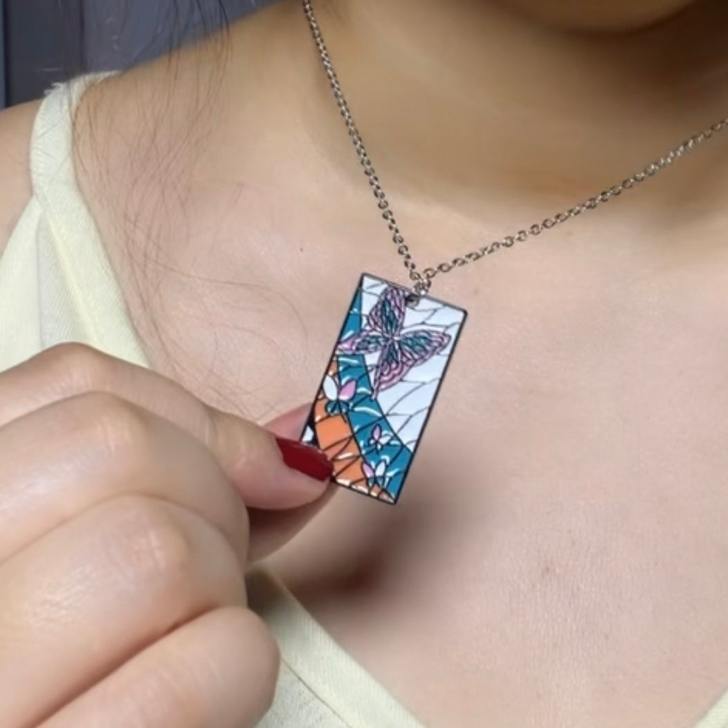 Stained Glass Butterfly Pendant Necklace