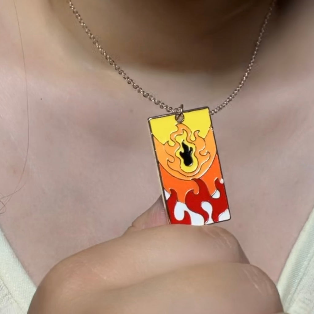 Flame Motif Enamel Pendant Necklace