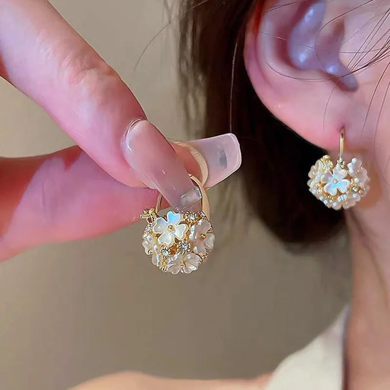 White Bloom Clip Earrings